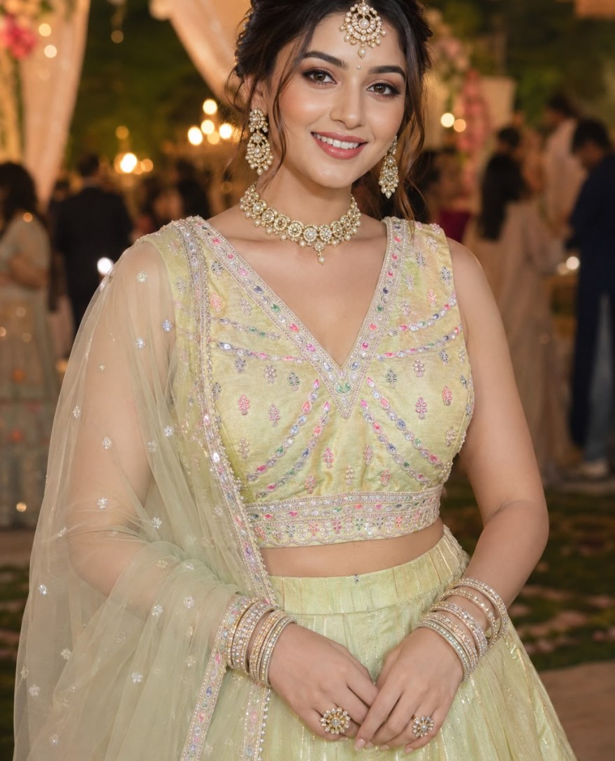 GREEN - Green Viscose Embroidered Work Lehenga Choli for Ceremonial
